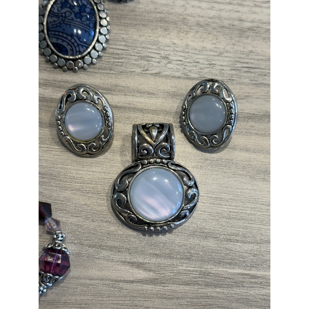 Jewelry Lot Earrings Pendants Bracelet Sets Red Blue Silver Tone Statement - Picture 6 of 7